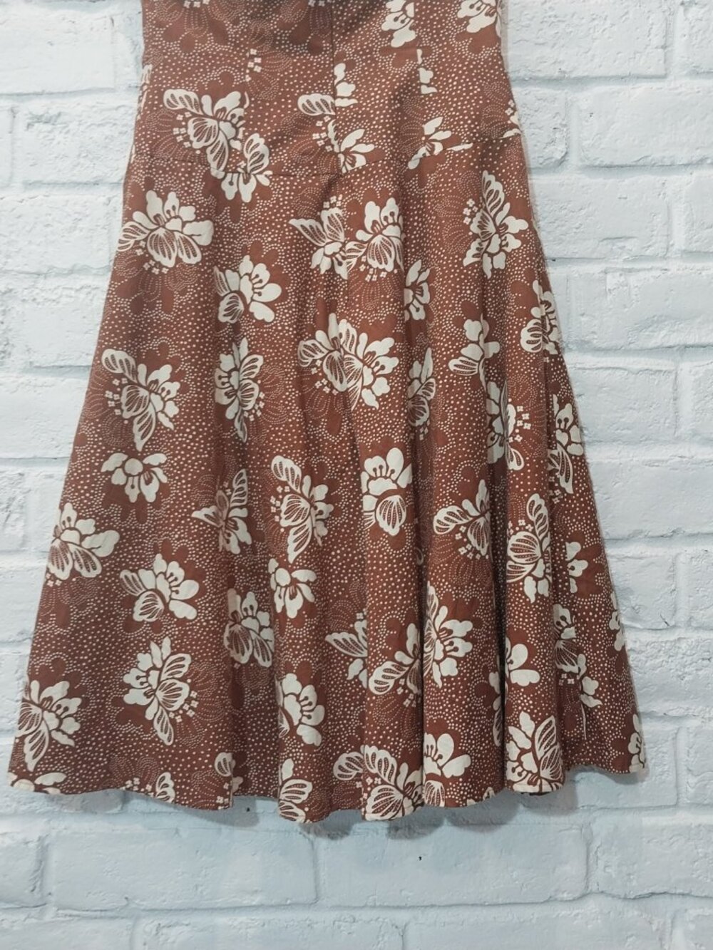 TABITHA Anthropologie Strapless Dress 6 S Brown Floral Fit Flare Cotton Lined - Picture 9 of 13